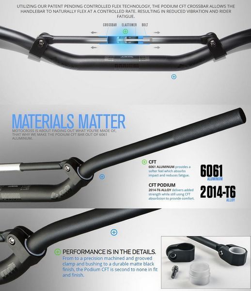 Мото кермо ODI MX Handlebars, "CFT" Podium, HON/KAW OE-901 Black H901CFB фото